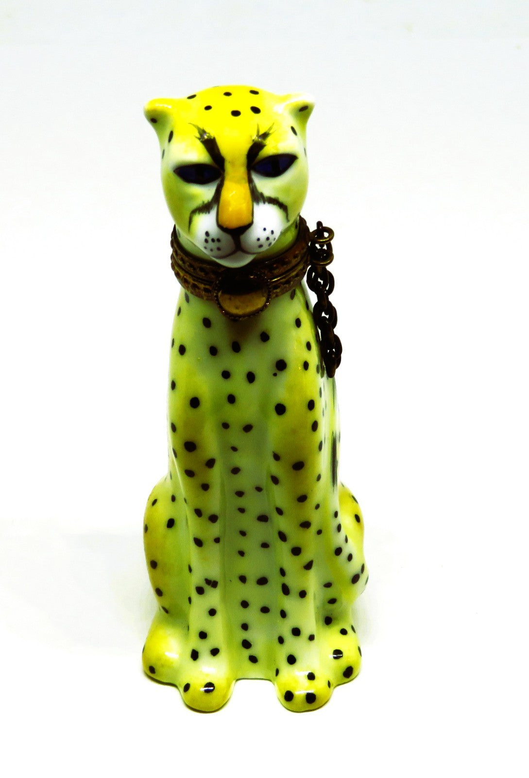 LIMOGES FRANCE BOX ~ TALL CHEETAH  & CHAIN COLLAR ~WILD CAT~ SIGNED ~ PEINT MAIN