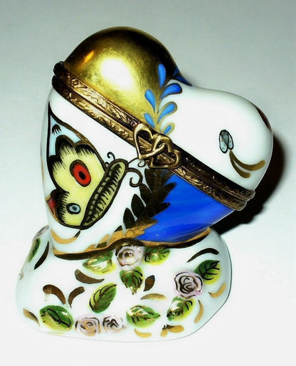 LIMOGES FRANCE BOX~ CHAMART ~ LEANING HEART ~ FLOWERS & BUTTERFLY ~ ANNIVERSARY