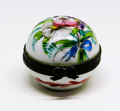 LIMOGES FRANCE BOX ~VIALARD~ SMALL BALL FLORAL ~ BOUQUET OF FLOWERS ~ PEINT MAIN