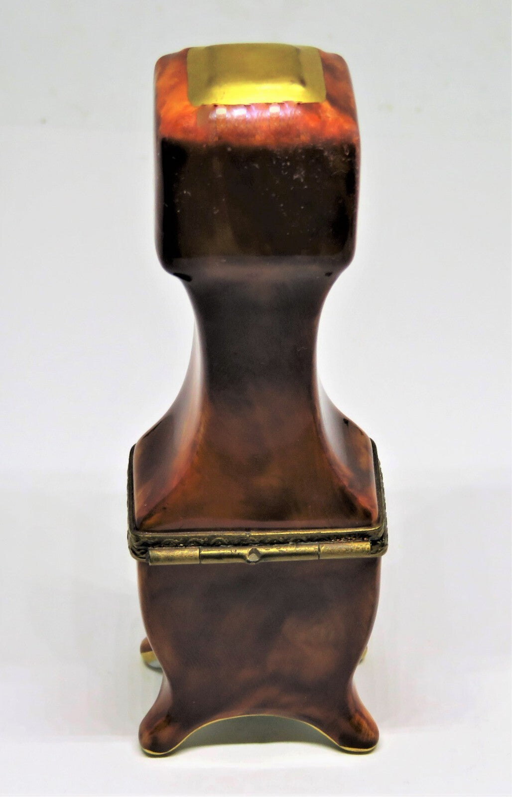 LIMOGES FRANCE BOX - PARRY-VIEILLE - 'WOODEN' GRANDFATHER CLOCK & GOLD PENDULUM