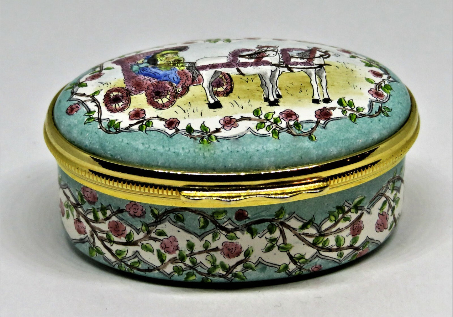 HALCYON DAYS ENAMEL BOX - FIRST TOURNAMENT OF ROSES PARADE - 1890 - PASADENA