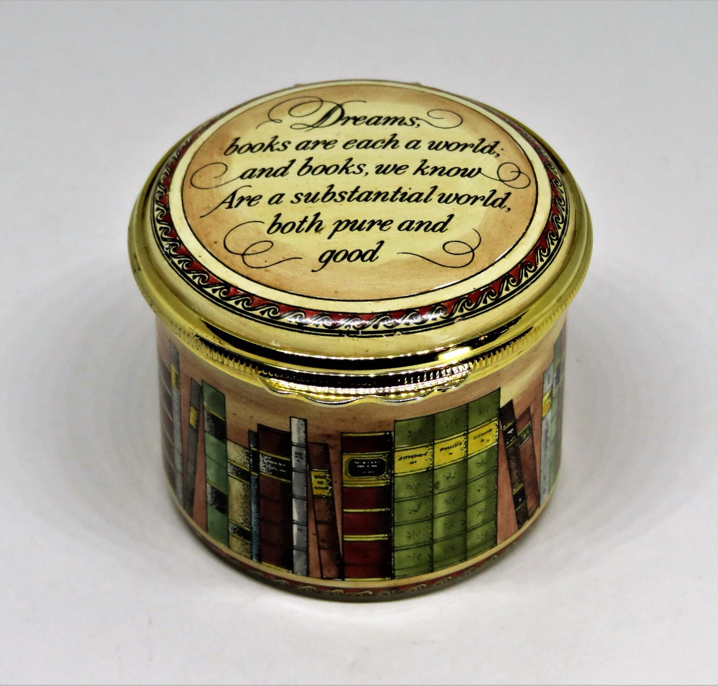 HALCYON DAYS ENAMEL BOX - BOOKS ON A SHELF - WORDSWORTH SONNET - LIBRARY - MIB