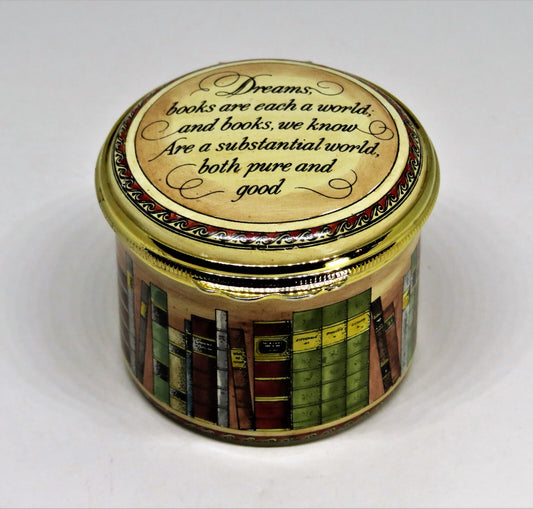 HALCYON DAYS ENAMEL BOX - BOOKS ON A SHELF - WORDSWORTH SONNET - LIBRARY - MIB