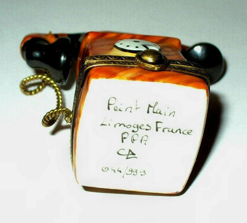 LIMOGES FRANCE BOX ~ ANTIQUE TELEPHONE & METAL CORD ~ LE 44/999 ~ PEINT MAIN