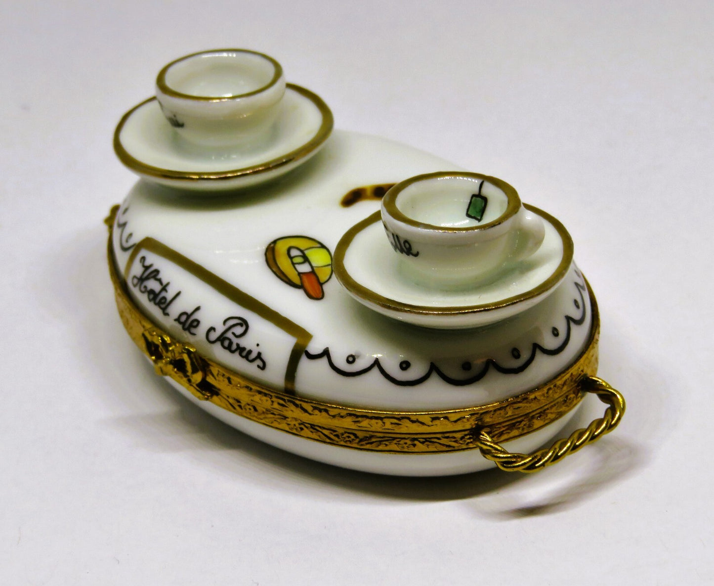 LIMOGES BOX- "HOTEL DE PARIS" BREAKFAST SERVING TRAY - CUPS & CHEESE & CROISSANT