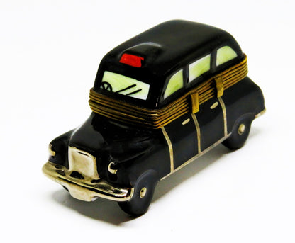 LIMOGES BOX  ~ FRENCH/ENGLISH BLACK TAXICAB ~ EUROPEAN CAR ~ VEHICLE ~PEINT MAIN