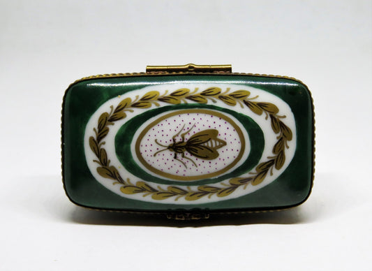 LIMOGES FRANCE STAMP BOX - ROCHARD - GOLD NAPOLEONIC BEE & LAUREL