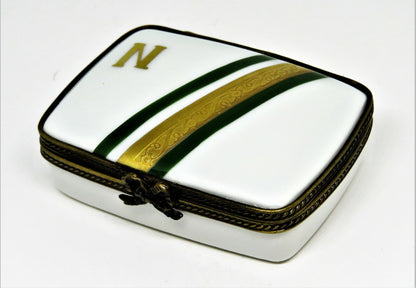 LIMOGES FRANCE BOX - NORDSTROM RECTANGLE - "N" - GOLD INCRUSTATION