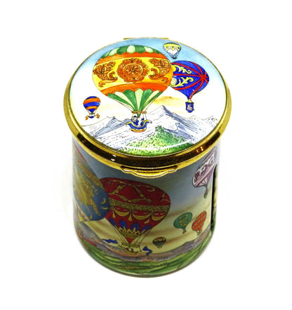 STAFFORDSHIRE ENGLISH ENAMELS STAMP BOX - HOT AIR BALLOONS - AVIATION