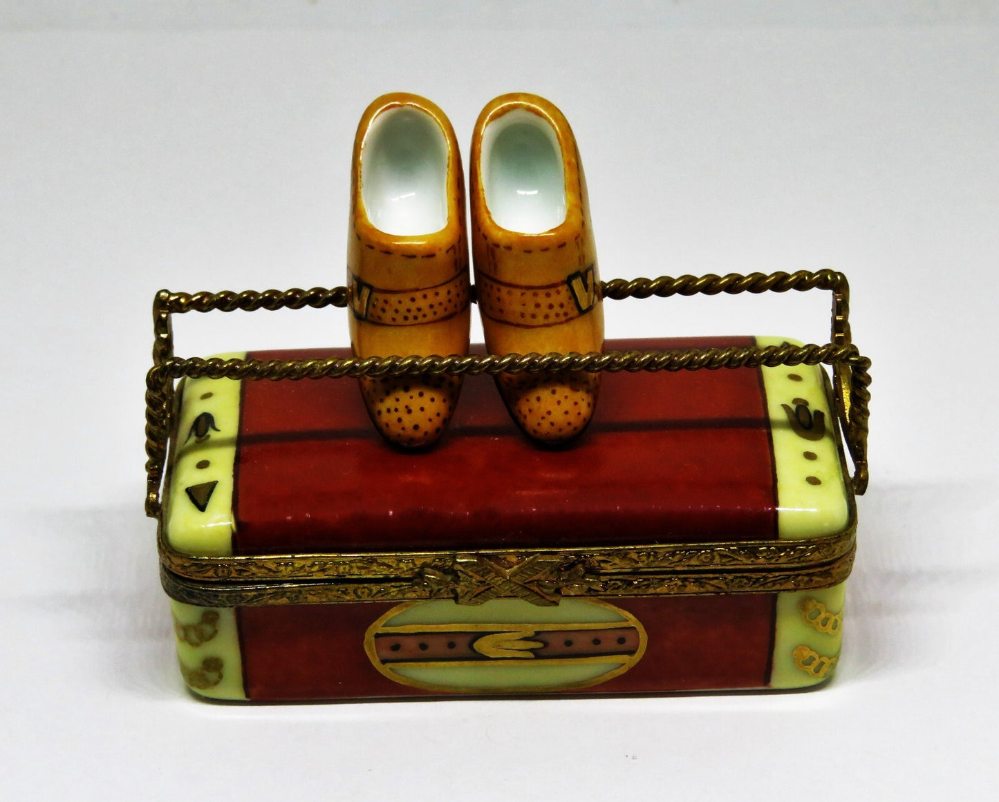 LIMOGES FRANCE BOX - SHOE BOX & DISPLAY RACK & PAIR OF MEN'S SHOES - SHOE HORN
