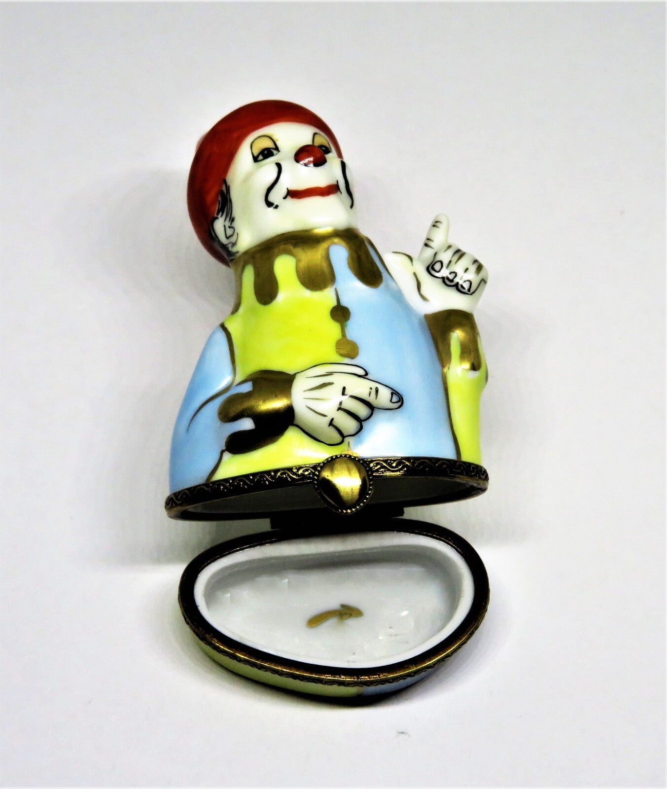 LIMOGES FRANCE BOX ~ WHITE FACED HARLEQUIN CLOWN ~ JESTER ~ MIME ~ PEINT MAIN
