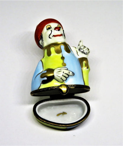 LIMOGES FRANCE BOX ~ WHITE FACED HARLEQUIN CLOWN ~ JESTER ~ MIME ~ PEINT MAIN