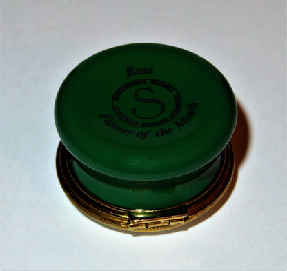 STAFFORDSHIRE ENGLISH ENAMEL BOX - FLOWER OF THE MONTH - JUNE - ROSES - LADYBUG