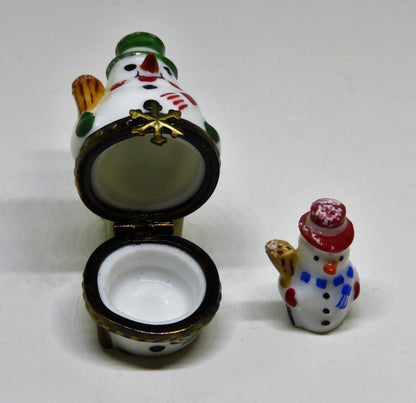 LIMOGES BOX - ROCHARD - CHRISTMAS - NESTING SNOWMAN SET - 2 BOXES - 3 PIECES