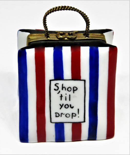 LIMOGES FRANCE BOX -TOTE- PURSE -STRIPED SHOPPING BAG & GIFT- SHOP 'TIL YOU DROP