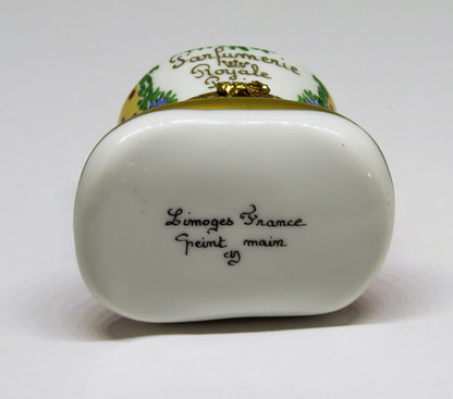 LIMOGES FRANCE BOX - PARIS PARFUMERIE HAT & PERFUME BOTTLE - FLOWERS - ROSES