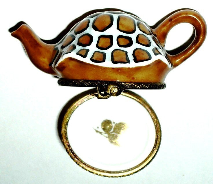 LIMOGES BOX - CHAMART - TURTLE TEAPOT & GARDEN SNAIL - TEA POT - TORTOISE SHELL