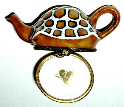 LIMOGES BOX - CHAMART - TURTLE TEAPOT & GARDEN SNAIL - TEA POT - TORTOISE SHELL