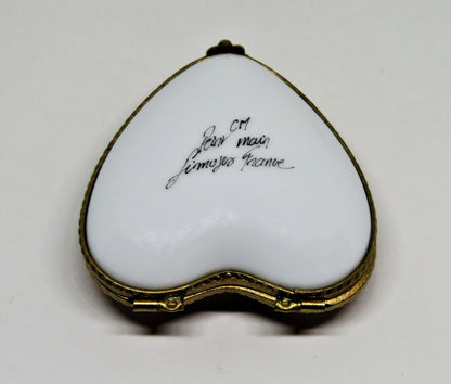 LIMOGES BOX - FLORAL HEART - FLOWER BOUQUET & RIBBON - "MA CHERIE" - ANNIVERSARY