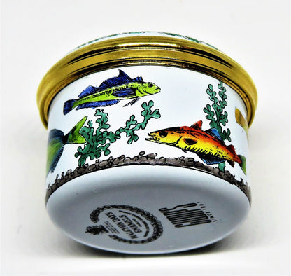 HALCYON DAYS ENAMEL BOX- "EAT, SLEEP, FISH" - FISHING - SEAWEED - GUMP'S - GUMPS