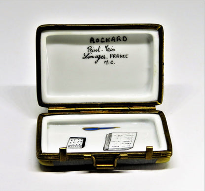 LIMOGES BOX - ROCHARD - VINTAGE WHITE HOUSE SUITCASE/ATTACHE CASE - EAGLE & FLAG
