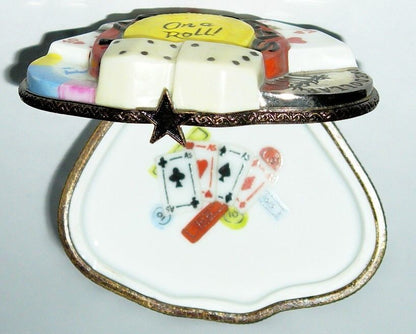 LIMOGES BOX~ LAS VEGAS CASINO GAMBLING ~DICE & CARDS & CHIPS~ GAMING ~PEINT MAIN