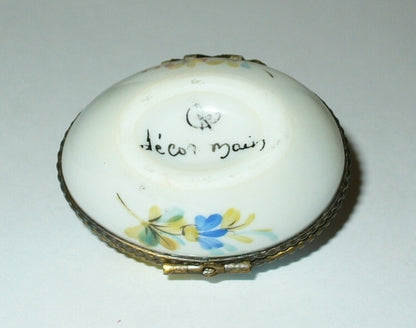 LIMOGES BOX - VINTAGE EASTER EGG & RURAL LANDSCAPE SCENE -SILO & STREAM- FLOWERS