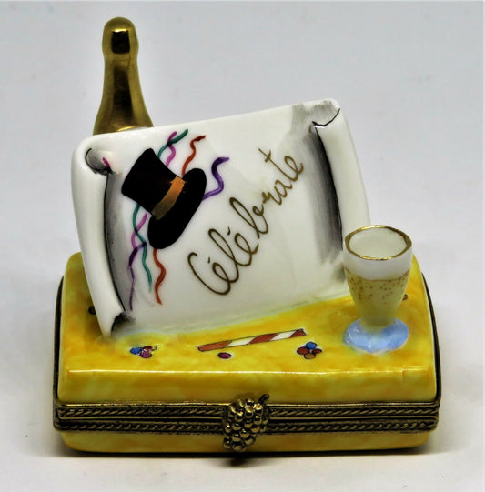 LIMOGES BOX - CHAMART - "CELEBRATE" BANNER & CHAMPAGNE - WEDDING - GRADUATION