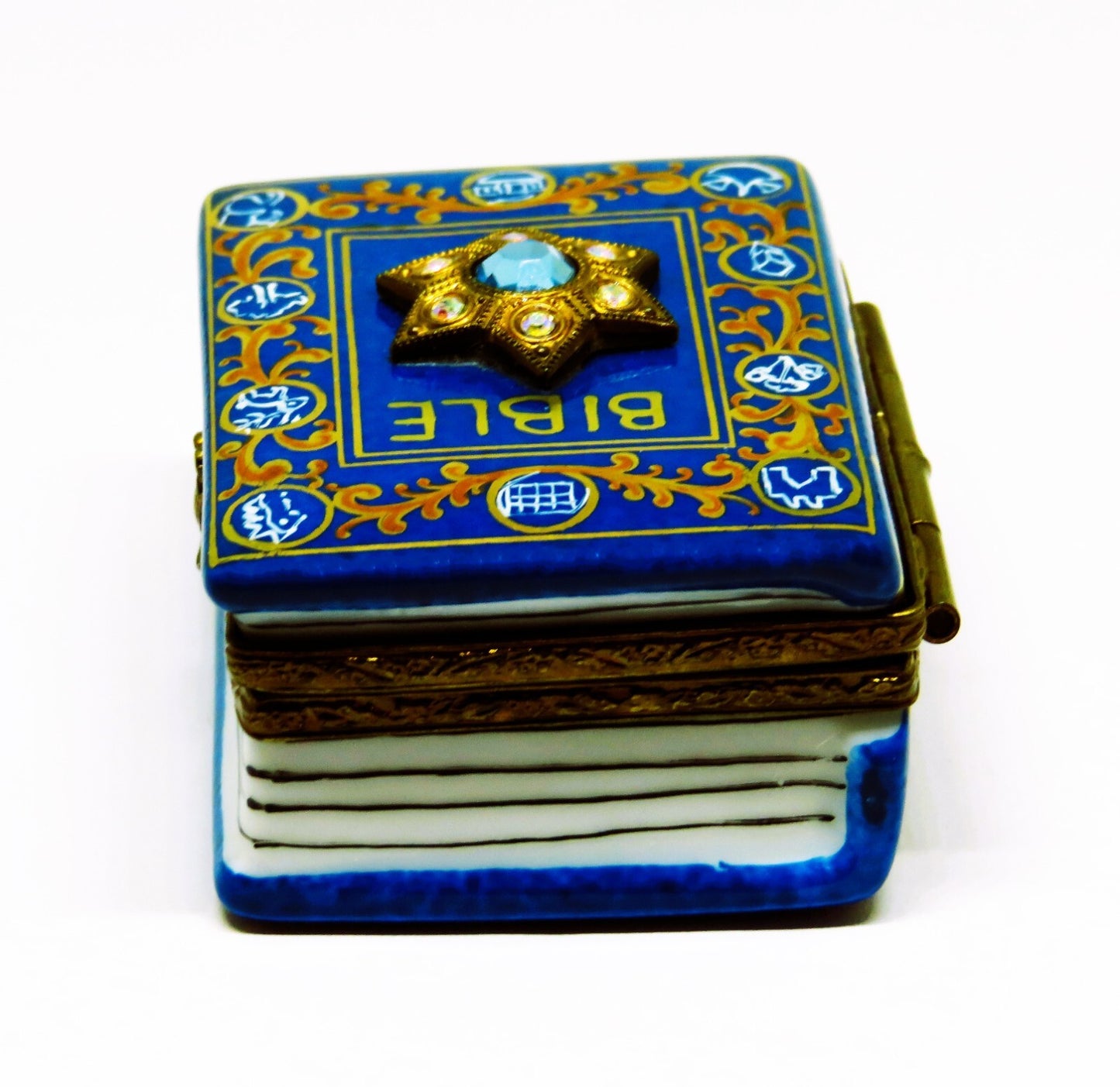 LIMOGES FRANCE BOX - LA VIE EN ROSE - HEBREW BIBLE - HANUKKAH DREIDEL - JUDAICA