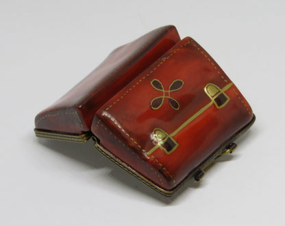 LIMOGES FRANCE BOX - BROWN 'LEATHER' BRIEFCASE - PORTFOLIO - FOUNTAIN PEN INSIDE