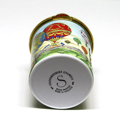 STAFFORDSHIRE ENGLISH ENAMELS STAMP BOX - HOT AIR BALLOONS - AVIATION