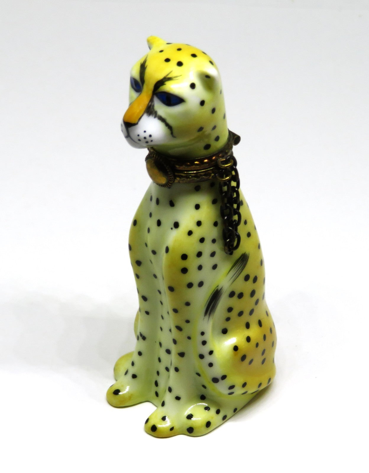 LIMOGES FRANCE BOX ~ TALL CHEETAH  & CHAIN COLLAR ~WILD CAT~ SIGNED ~ PEINT MAIN