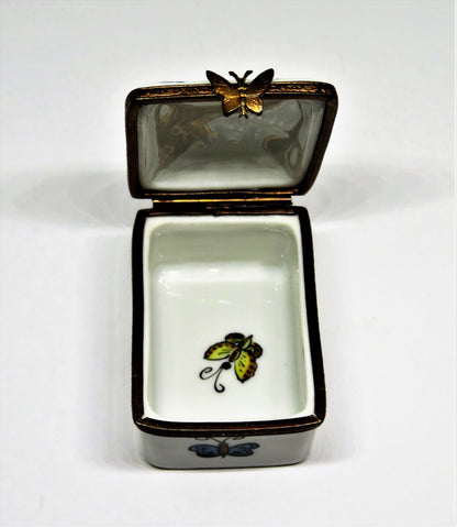 LIMOGES FRANCE BOX - BUTTERFLY & DRAGONFLY RECTANGLE - BUTTERFLY CLASP - INSECTS