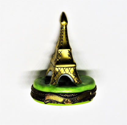 LIMOGES BOX ~ PARRY-VIEILLE ~ TINY GOLD EIFFEL TOWER ~ FRENCH FLAGS ~ PEINT MAIN