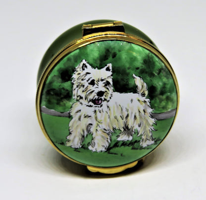 CRUMMLES ENGLISH ENAMEL BOX - VINTAGE - WEST HIGHLAND TERRIER PUPPY - DOG