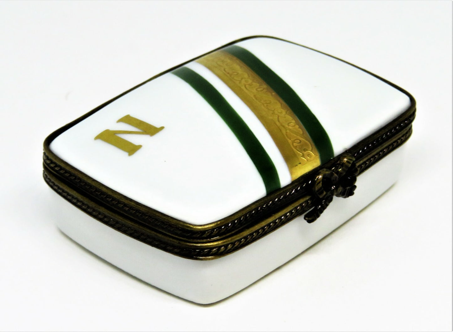 LIMOGES FRANCE BOX - NORDSTROM RECTANGLE - "N" - GOLD INCRUSTATION