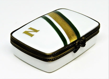 LIMOGES FRANCE BOX - NORDSTROM RECTANGLE - "N" - GOLD INCRUSTATION
