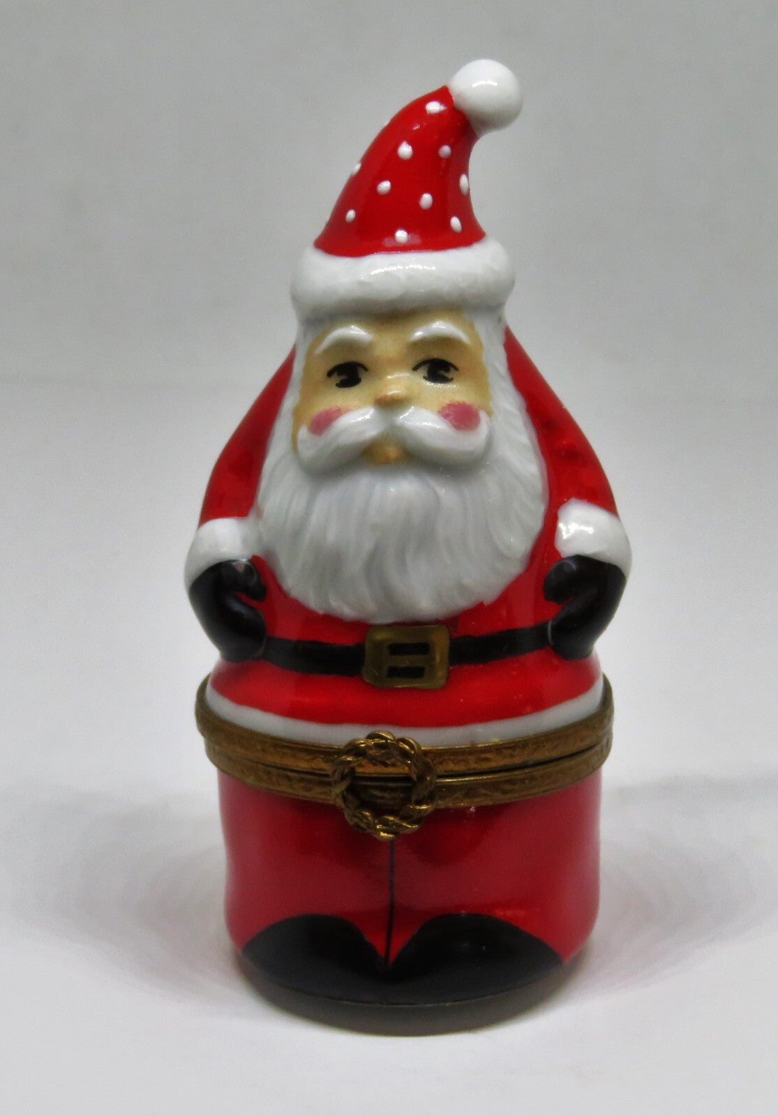 LIMOGES FRANCE BOX - CHRISTMAS - SANTA CLAUS - WREATH CLASP - HAT & HOLLY INSIDE