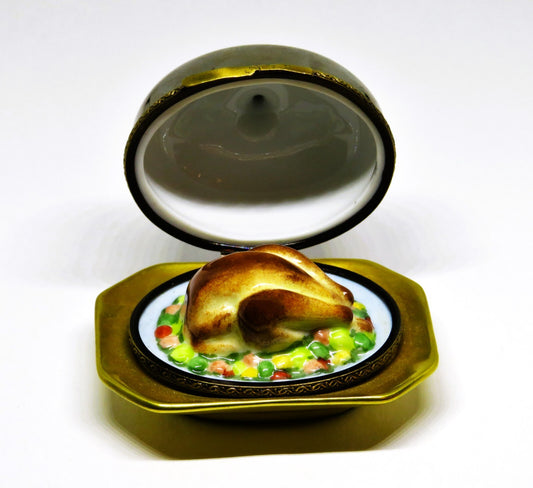 LIMOGES FRANCE BOX - THANKSGIVING - TURKEY ON A DOMED SERVING PLATTER & KNIFE