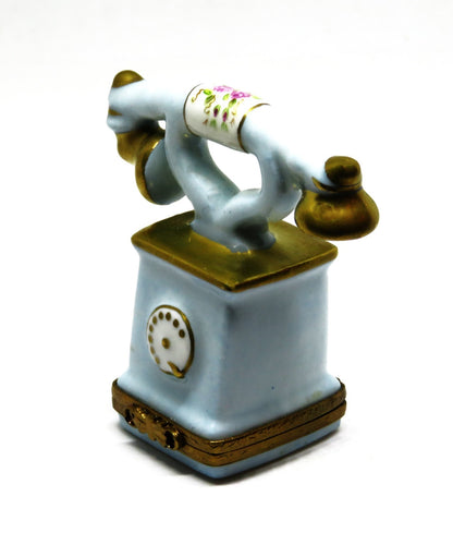 LIMOGES FRANCE BOX - ANTIQUE FRENCH CRADLE TELEPHONE - ROTARY DIAL - PINK ROSES
