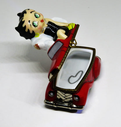 LIMOGES FRANCE BOX - BETTY BOOP - OUT ON THE TOWN - RED CONVERTIBLE CAR - COMICS