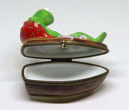 LIMOGES BOX - KERMIT THE FROG FISHING IN A ROWBOAT - MUPPETS - SESAME STREET