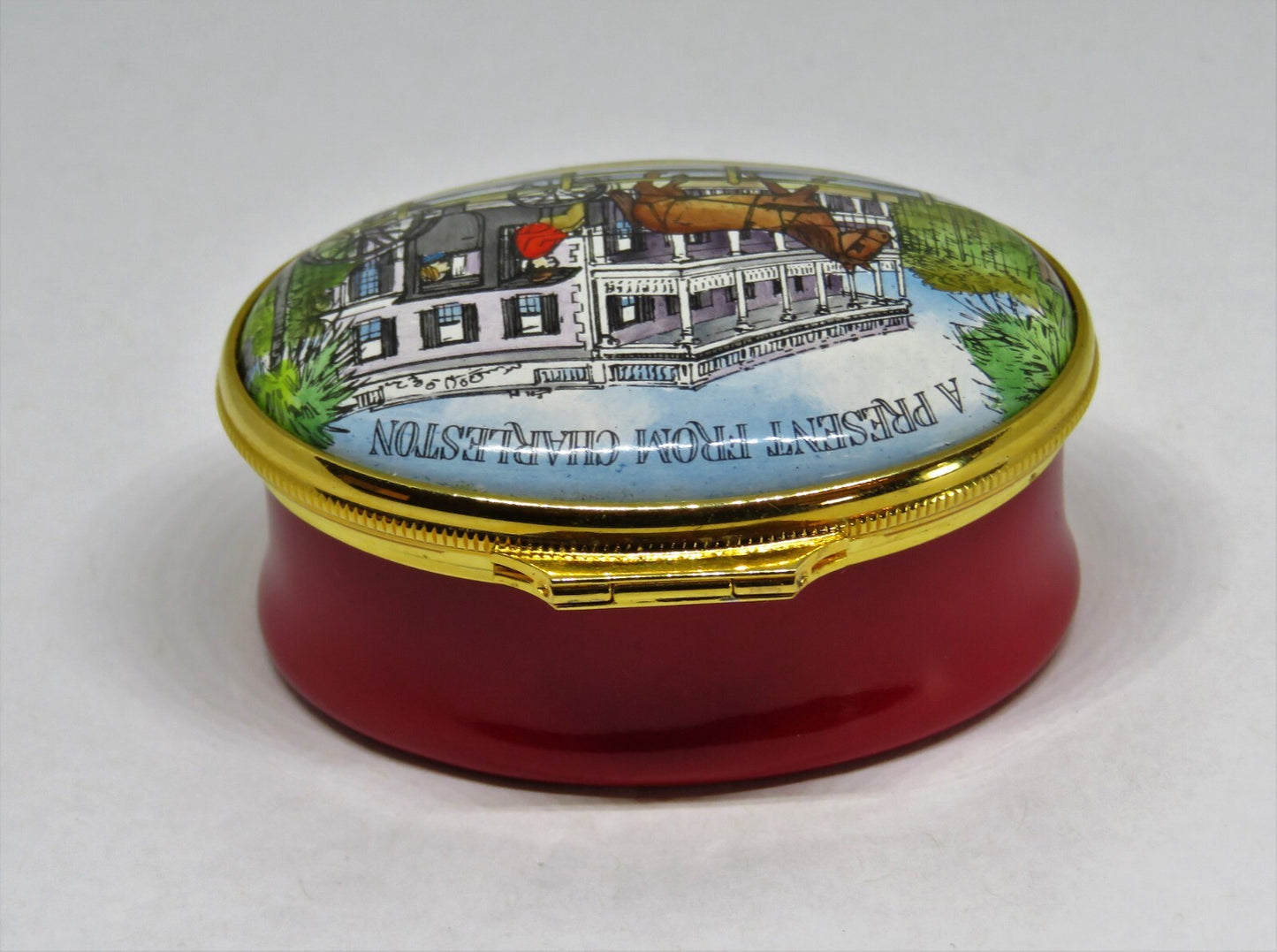 HALCYON DAYS ENAMEL BOX- "A PRESENT FROM CHARLESTON" SC - HORSE & CARRIAGE - MIB