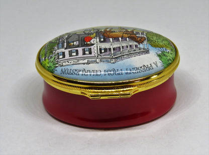 HALCYON DAYS ENAMEL BOX- "A PRESENT FROM CHARLESTON" SC - HORSE & CARRIAGE - MIB
