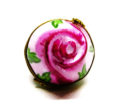 LIMOGES FRANCE BOX - ARTORIA - PINK ROSEBUD & LEAVES - FLOWERS - LE #159