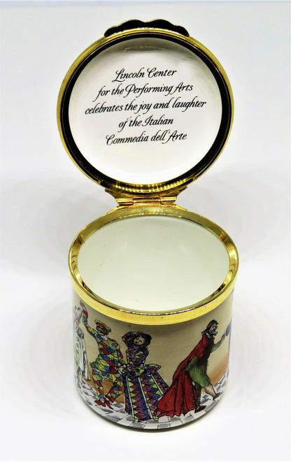 HALCYON DAYS ENAMEL BOX - COMMEDIA DELL'ARTE - ITALIAN THEATRE - LINCOLN CENTER