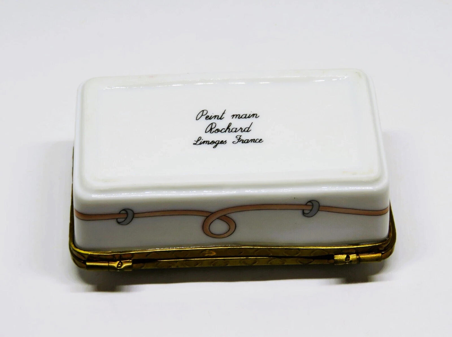 LIMOGES FRANCE BOX ~ ROCHARD ~ 3 LITTLE ANGELS ~ PINK HEARTS ~ "GOD BLESS YOU!"