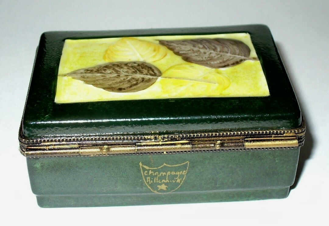 LIMOGES FRANCE 2 BOX SET - CHAMPAGNE CASE - FLUTES &  BOTTLE INSIDE - GRAPE LEAF