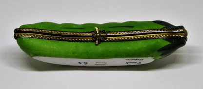 LIMOGES FRANCE BOX ~ LARGE PEA POD ~ FIVE PEAS INSIDE ~ PEAPOD ~ PEINT MAIN