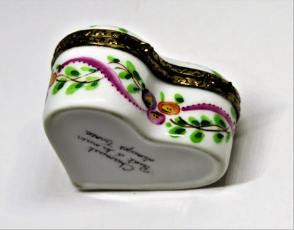 LIMOGES FRANCE BOX - CHAMART - FLORAL HEART - FLOWERS & RIBBONS - NEIMAN MARCUS